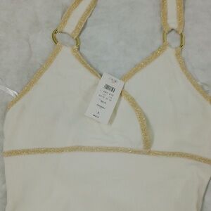 White and Gold Halter Top By Cache